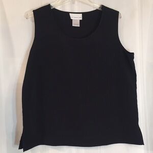 SUSAN GRAVER STYLE SZ L BLACK TOP SLEEVELESS PREWORN ROUND NECK SIDE SLITS soft